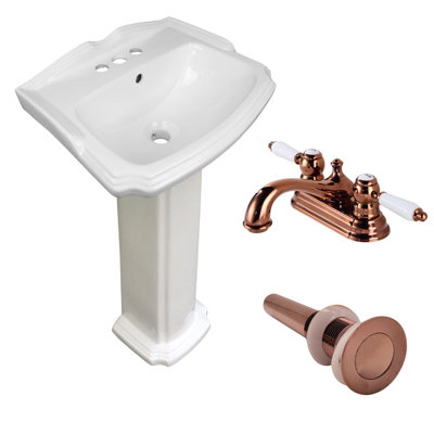 The Renovators Supply Inc. 15'' White Ceramic Rectangular Bathroom Sink with Faucet and Overflow