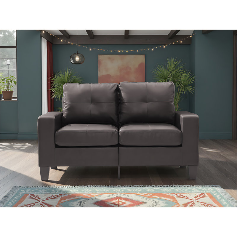Worthen Modular Loveseat in Faux Leather, Dark Brown