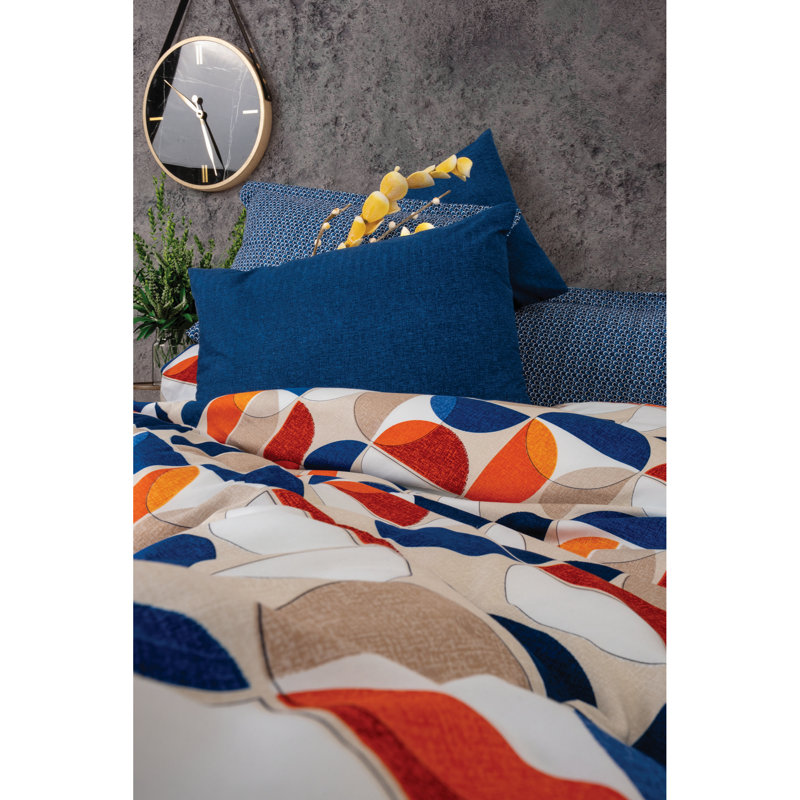 Ensemble de housse de couette 100% coton bleu / blanc / rouge Reiffton, Housse de couette 94 po x 87 po + 2 taies d'oreill