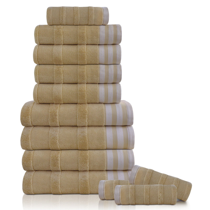 Kathy Ireland 12-Piece Jacquard Stripe Kyoto Towel Set, 12 Piece Towel Set, Linen