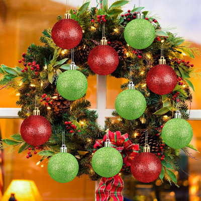 12 pièces d'ornements de Noël boules de 2,4 pouces rouge lime vert paillettes boules de neige en plastique incassable boules suspendues décorations d'arbre de Noël pour arbre de Noël