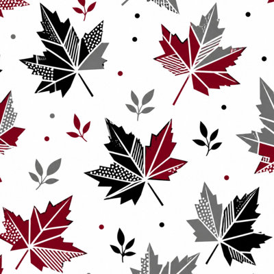 Peel and Stick Wallpaper Abstract Maple Leaf Red Black Gray White Contact Paper Removable Self Adhesive Wall Mural Wall Decor for Bedroom Kitchen Cabinets 17.7in x 118in