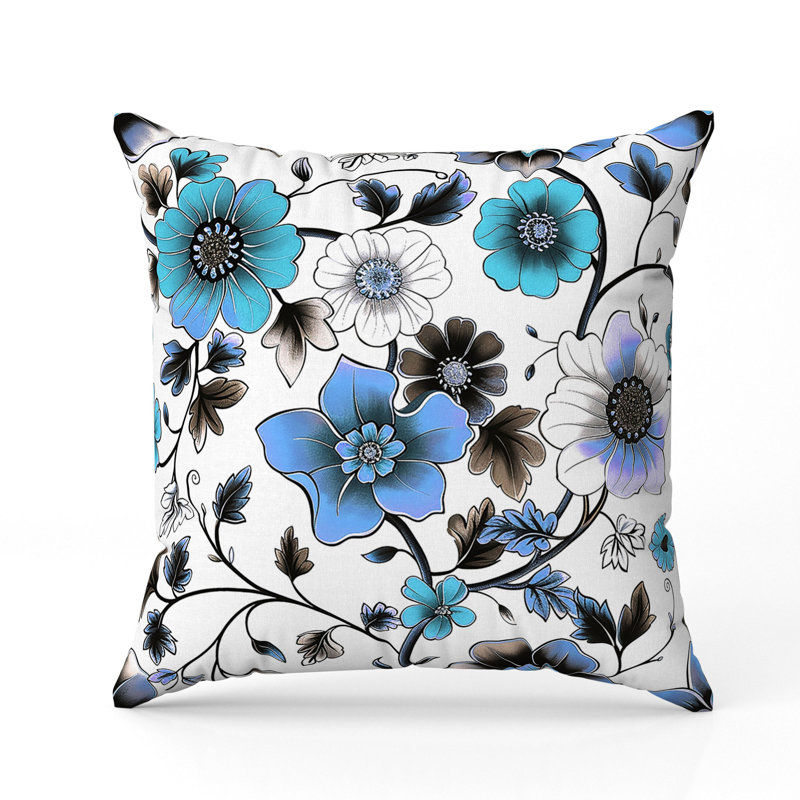 Coussin décoratif intérieur / extérieur Bloom and Chirp, Bleu / blanc, H 18 po x l 18 po