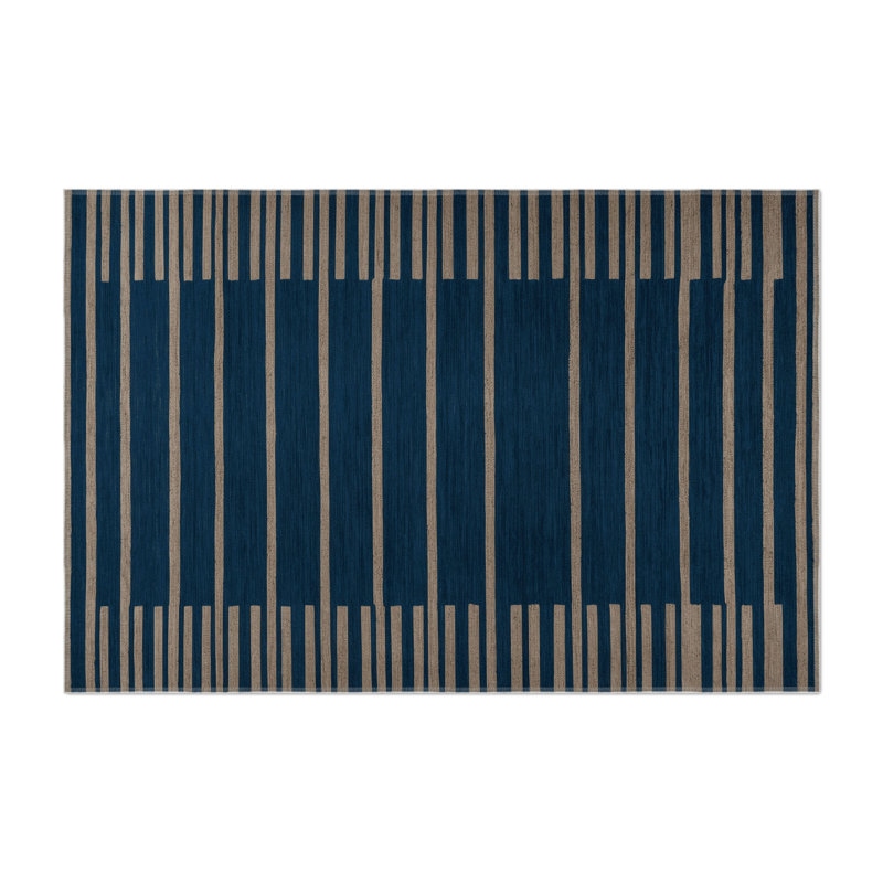 Tapis intérieur / extérieur bleu HorizontalStripes, Rectangulaire 3 pi x 5 pi