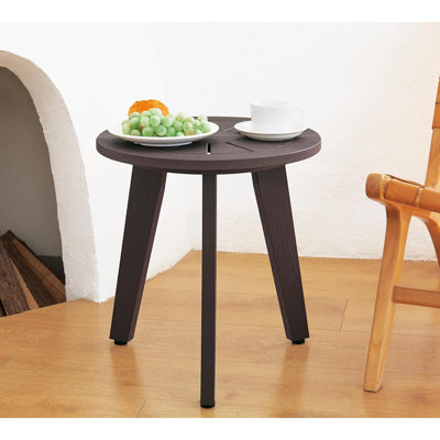 Table d'appoint ronde d'extérieur, table d'entrée imperméable à trois pieds, petites terrasses basses en PEHD modernes pour chambre à coucher, salon, patio, utilisation intérieure ou extérieure, espresso