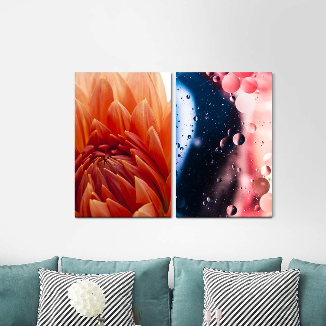 2-tlg. Leinwandbilder-Set - Fotografie „Dahlia Red Flower Raindrops”