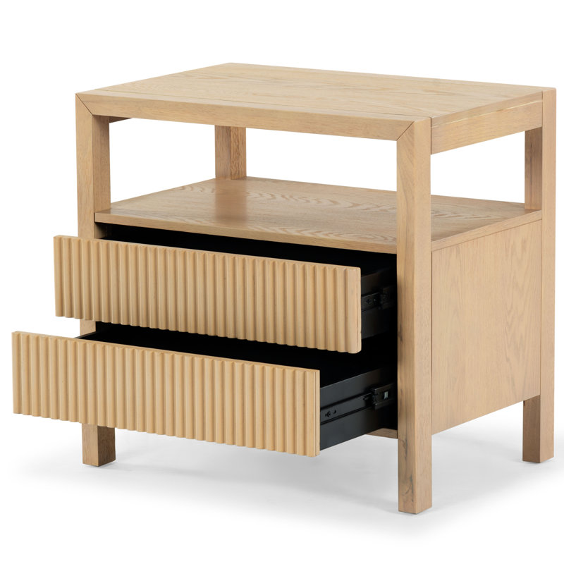 Damiano Dorchester 2 Drawer Reeded Nightstand, Oak