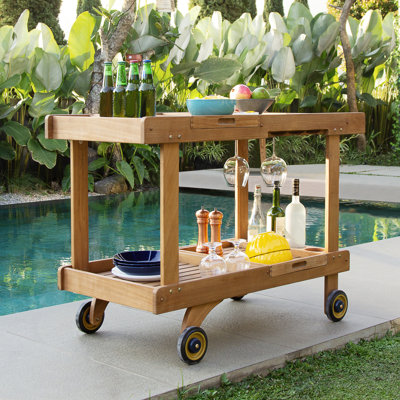 Hetherington Teak Solid Wood Outdoor Bar Cart by Red Barrel Studio