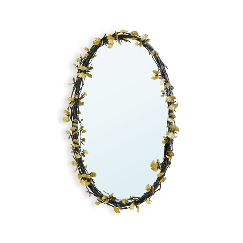 Butterfly Ginkgo Oval Brass Wall Mirror