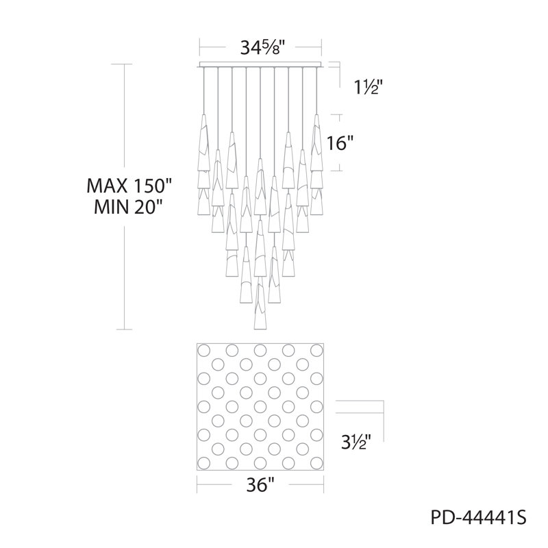 Kilt - Light LED Cluster Pendant, Laiton vieilli, H 16 po x l 36 po x P 36 po, 41