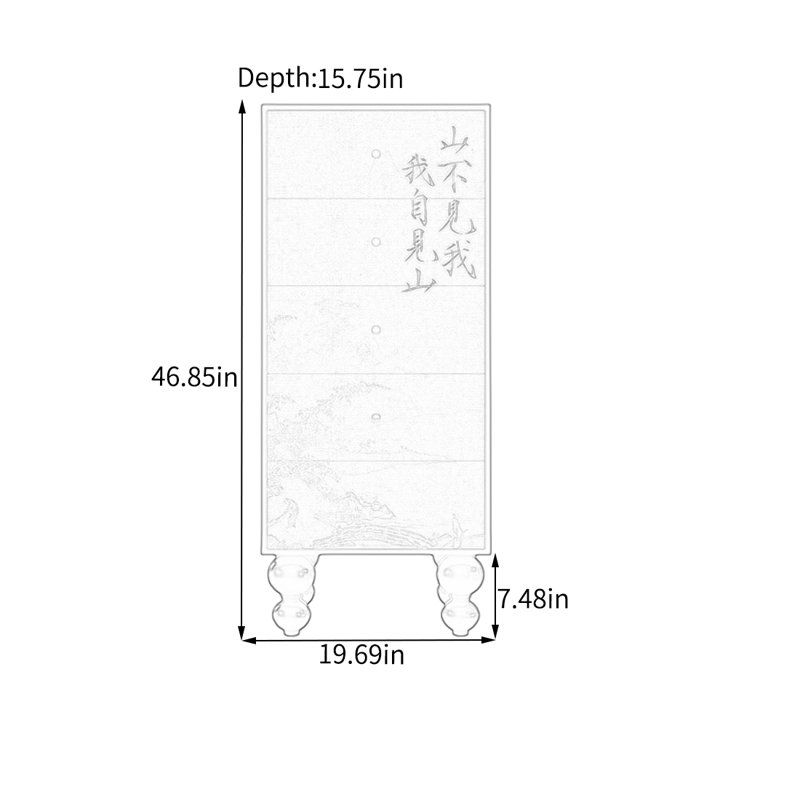 Armoire décorative à cinq tiroirs en pin massif, Noir