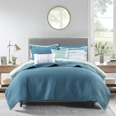 8 Seersucker Bedroom - Storm Blue, Colors Comforter, Quilt, 2 Shams 8 Piece Quilt And Comforter , Teal King/ King Size