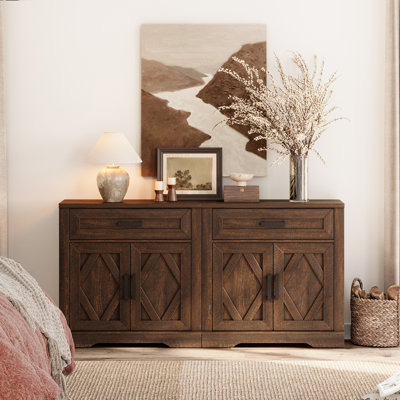 Laziza 2-In-1 TV Stand For Up To 75" Tvs,Farmhouse Entertainment Centre With Storage Barn Door Cabinet,TV Console Table With Media Cabinet And Drawers For Living Room,Bedroom,