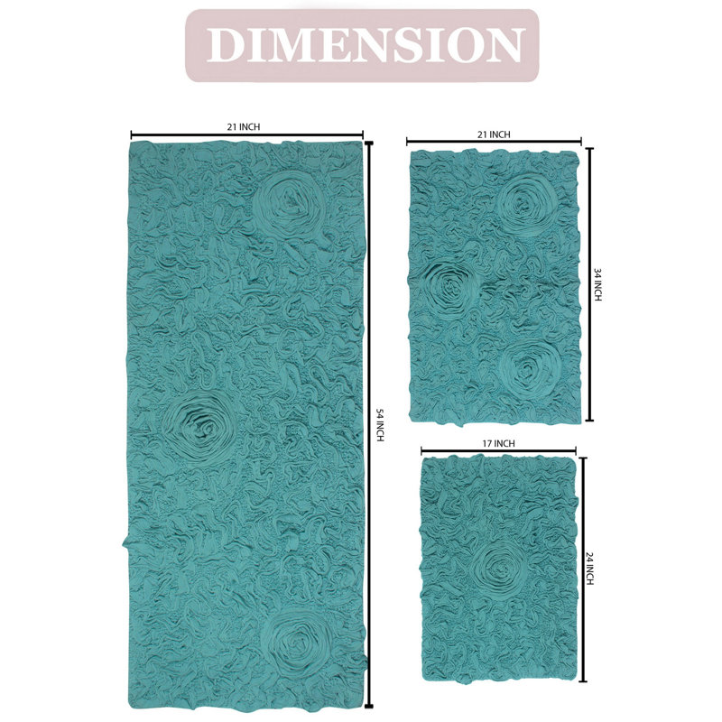 Pothier Bath Rug (Set of 3), Turquoise