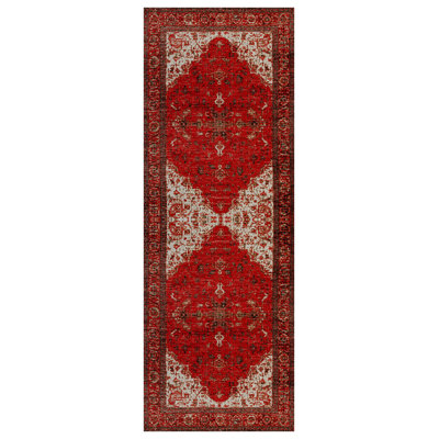 Tapis rouge / beige en coton à imprimé machine Guria