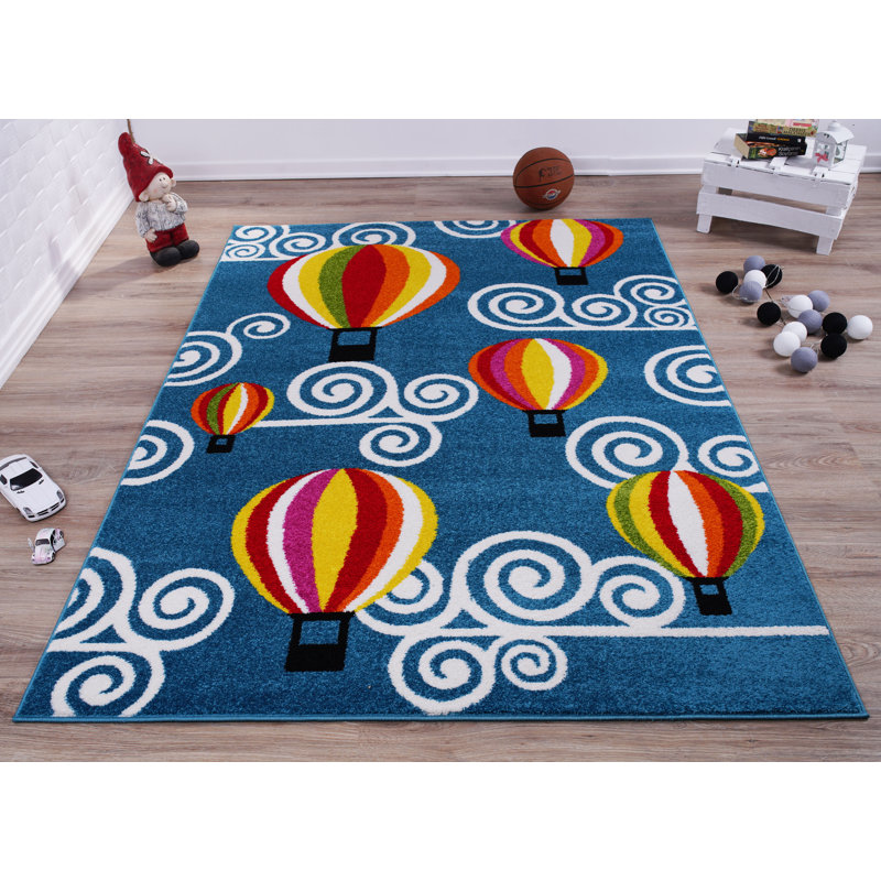 Tapis bleu / rouge / jaune Kindig, Rectangle 7 pi 10 po x 10 pi 5 po