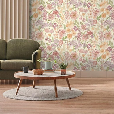 Lancashire Textiles Wallpaper Wildflowers Multicolored Floral Print On Cream Roll