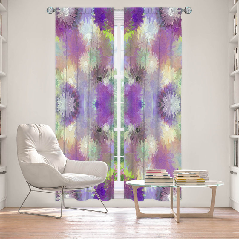 Galyna Room Darkening Curtain Pair, 20" W x 52" L, Purple/White/Green