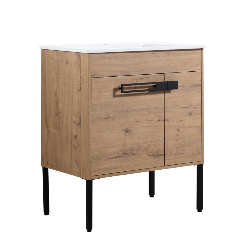 Meuble-lavabo autoportant 30 po avec poignée en métal et rangement à fermeture douce, 30 po, embellissant