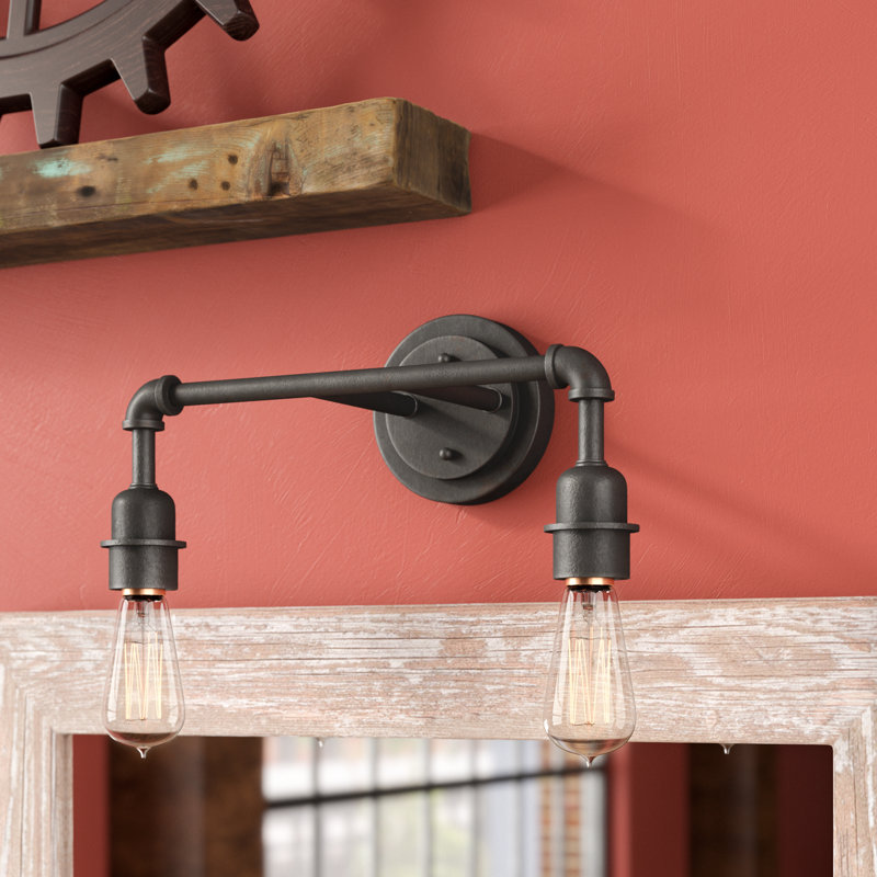 Barre d'éclairage de salle de bain 2 lumières Eilif Vintage avec ampoule ambre antique de 60 watts, Granit foncé
