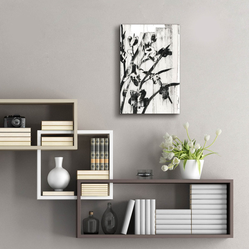 Art mural en verre épique «Woodcut Magnolias 2» par Ethan Harper, 16 po x 24 po, H 24 po x l 16 po