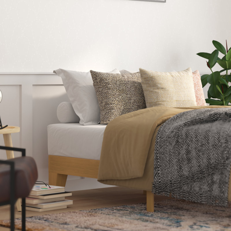 Natural Pine Full Platform Bed with Wood Headboard and Slats