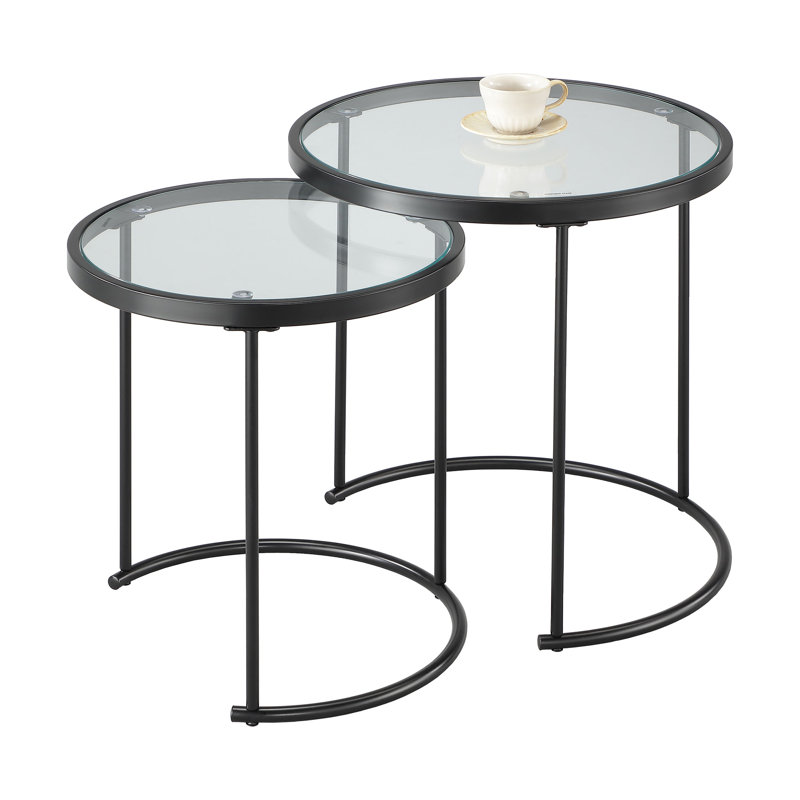 Middlewich Glass Top Frame Nesting Tables, Brown, Clear Glass