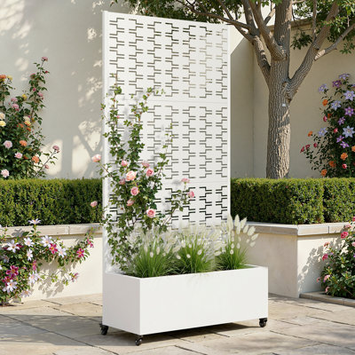 Lit de jardin surélevé en métal avec treillis, jardinière pour légumes et fleurs, boîte à fleurs en treillis pour plantes grimpantes et vignes, lit de jardin surélevé galvanisé