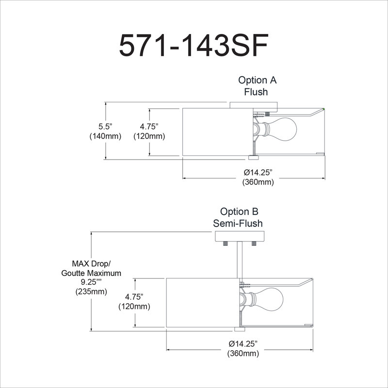 Plafonnier semi-encastré à abat-jour cylindrique 13,75 po Shriner, Gris