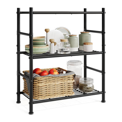 3-Tier Steel Shelving Unit, Durable Storage Rack, Easy Assembly, 40 x 30 x 77.5 cm, Black