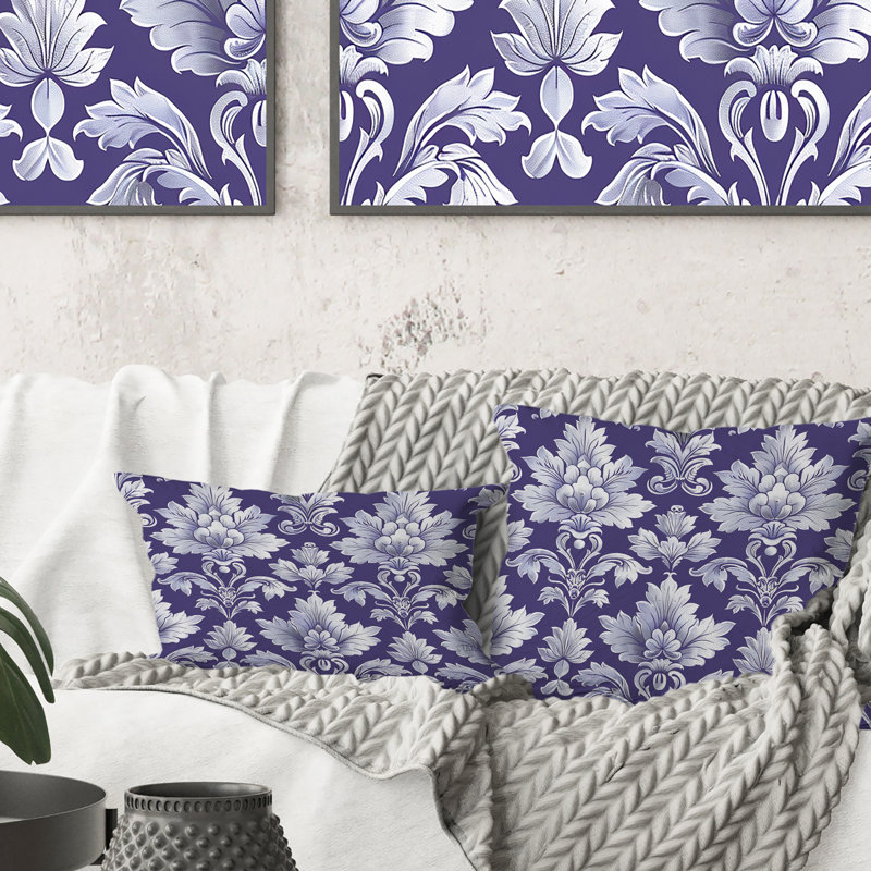 Coussin décoratif damassé à motif floral II - Glam, H 16 po x l 16 po