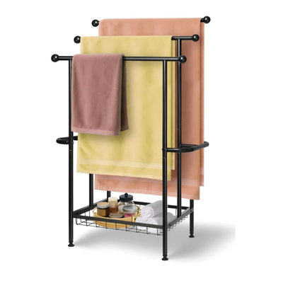 Porte-serviettes autoportant pour la salle de bain, la piscine et l'extérieur, 3 niveaux en métal 39 po