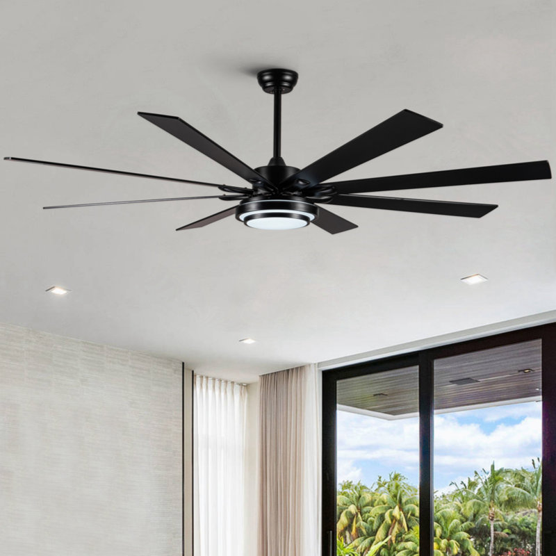 Ventilateur de plafond intelligent 72 po à DEL noir mat avec télécommande 