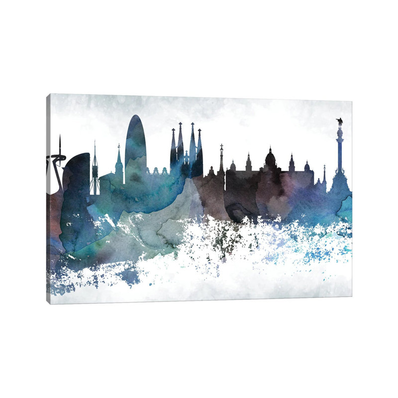Barcelona Bluish Skyline by WallDecorAddict - Wrapped Canvas Print, 152.5 cm H x 101.5 cm W