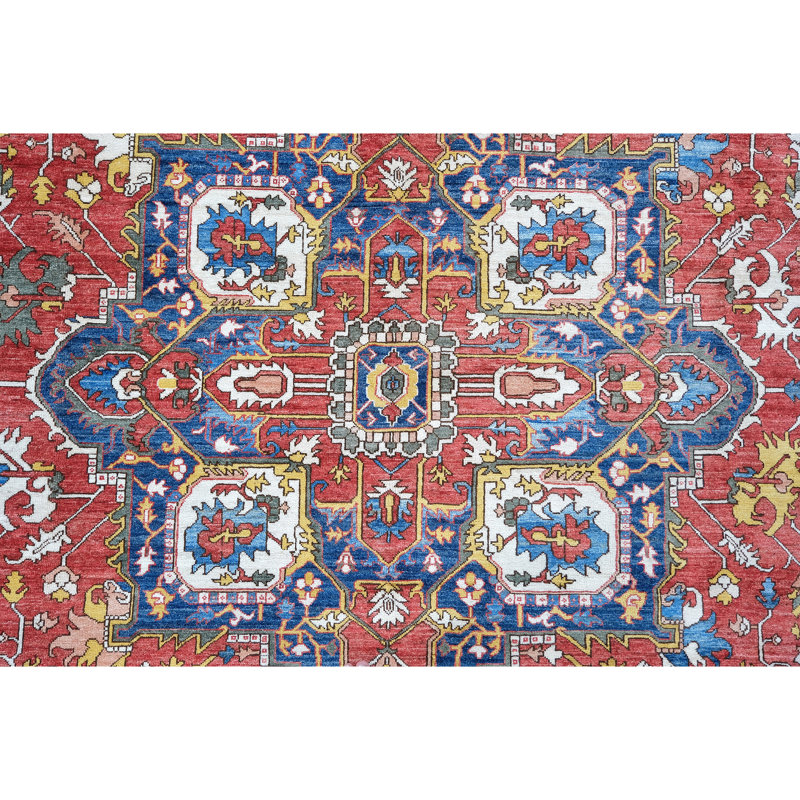 High-Quality Hand-Knotted Red And Navy Area Rug