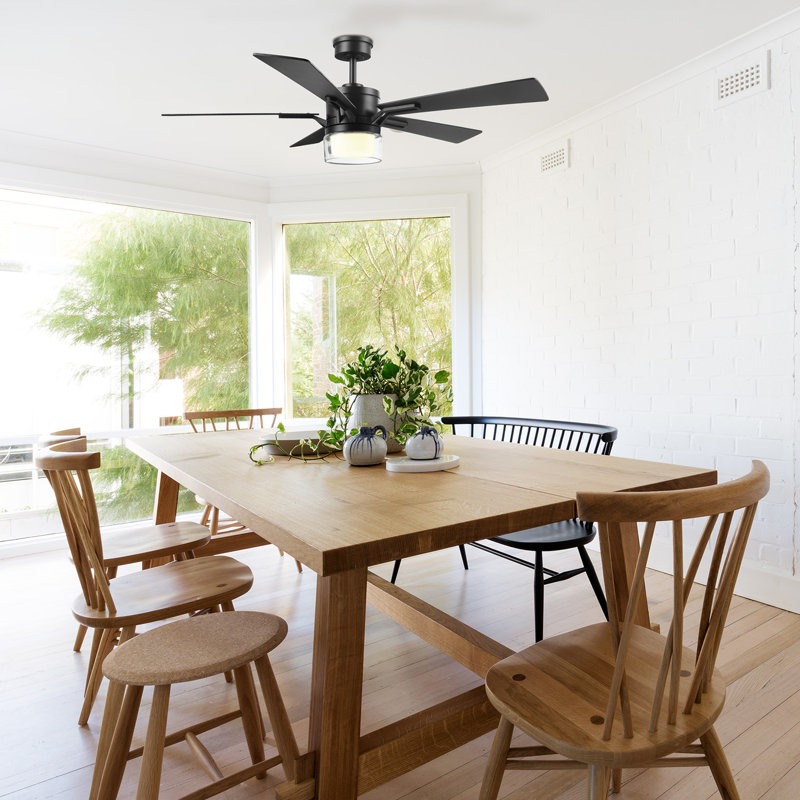 52" Matte Black LED Light Indoor/Outdoor Ceiling Fan with Remote Control