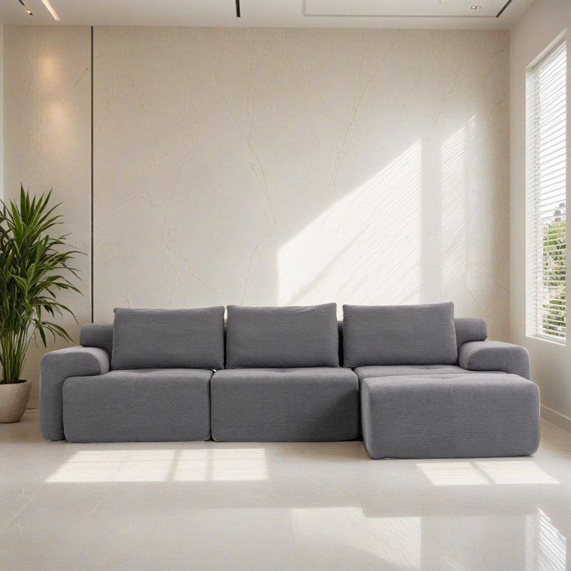 Canapé-lit modulaire 4 pièces pour salon, Velours côtelé gris