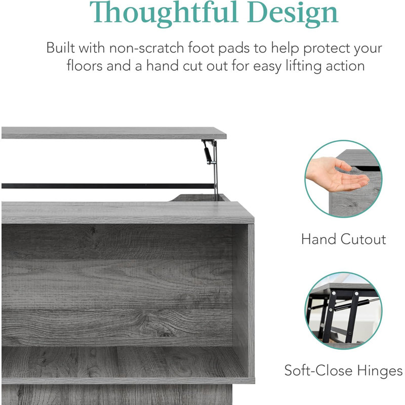 Gray Square Engineered Wood Lift-Top Coffee Table with Storage