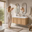 Meuble-lavabo mural 60 po avec lavabo double en résine, 4 portes à fermeture douce, meuble-lavabo flottant en contreplaqué chêne