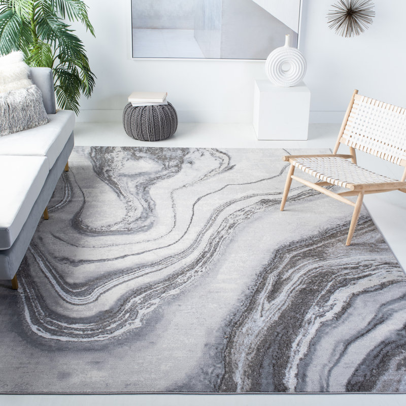 Arva Abstract Gray / Ivory Area Rug, Rectangle 10' x 14'