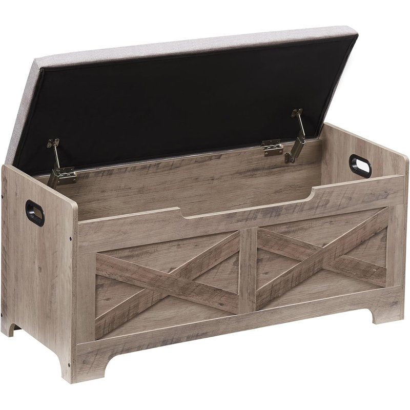 Gaomon Storage Chest – A Wooden Storage Bench Equipped With Seating And Two Safety Hinges, Designed As An Entryway Bench With Storage, And A Charming Farmhouse Trunk Suitable For Both The Bedroom And Living Room, In Grey.