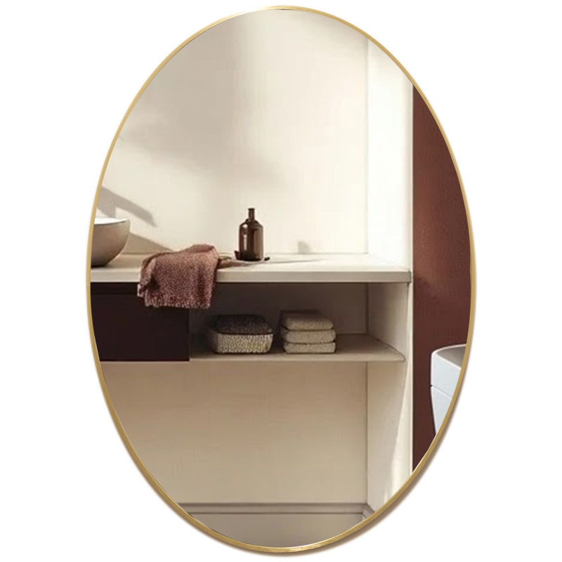 Mood Premium Oval Bathroom Mirror Framed Wall Mounted, Frame Modern & Stylish, 70cm x 50cm, Brushed Gold