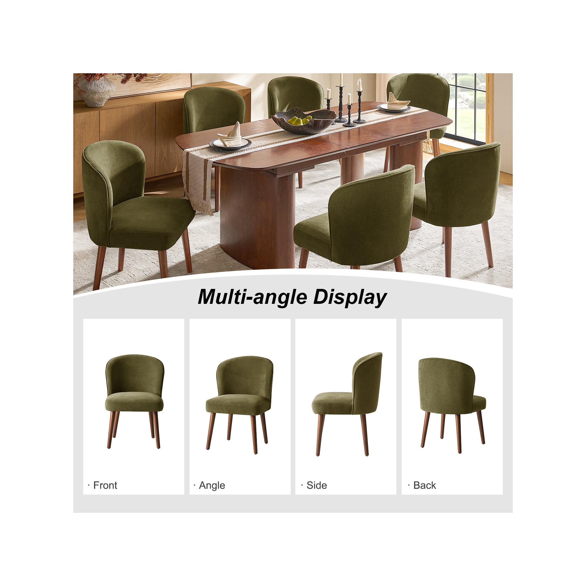 Palmdale Mid-Century Modern Upholstered Dining Chair Set, Moss, 4