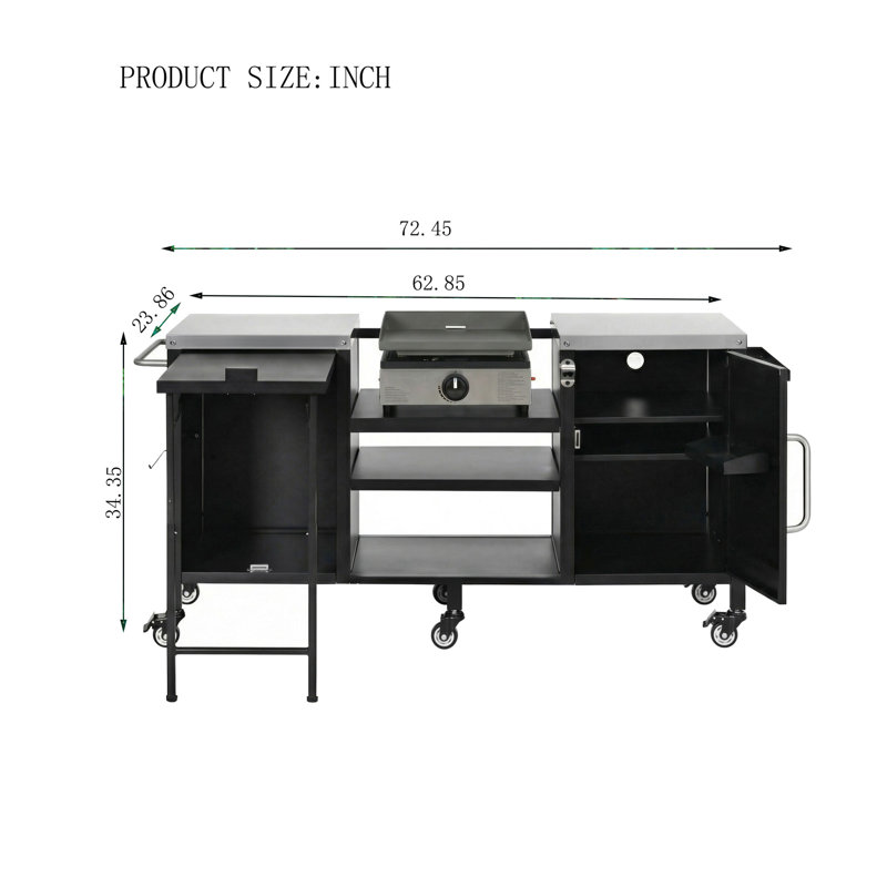 Metal Outdoor Grill Cart With Fold-out Prep Table