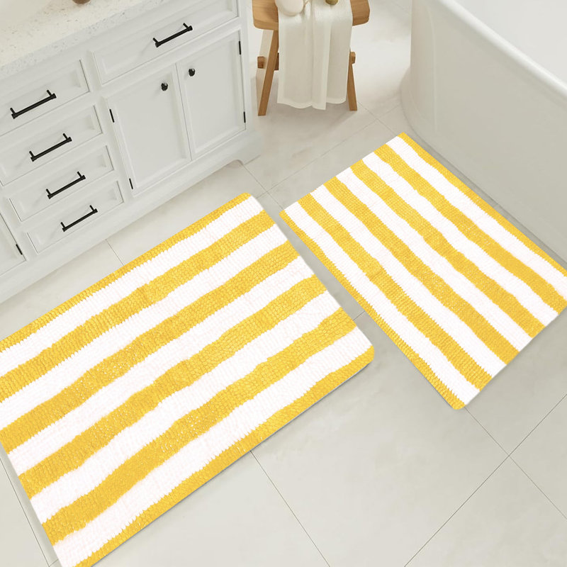 Tapis de salle de bain jaune et blanc à rayures, Rayé jaune