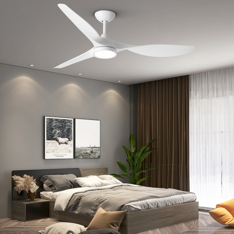(Ensemble de 2) Ventilateur de plafond à hélice à DEL de 52 po avec télécommande, Blanc
