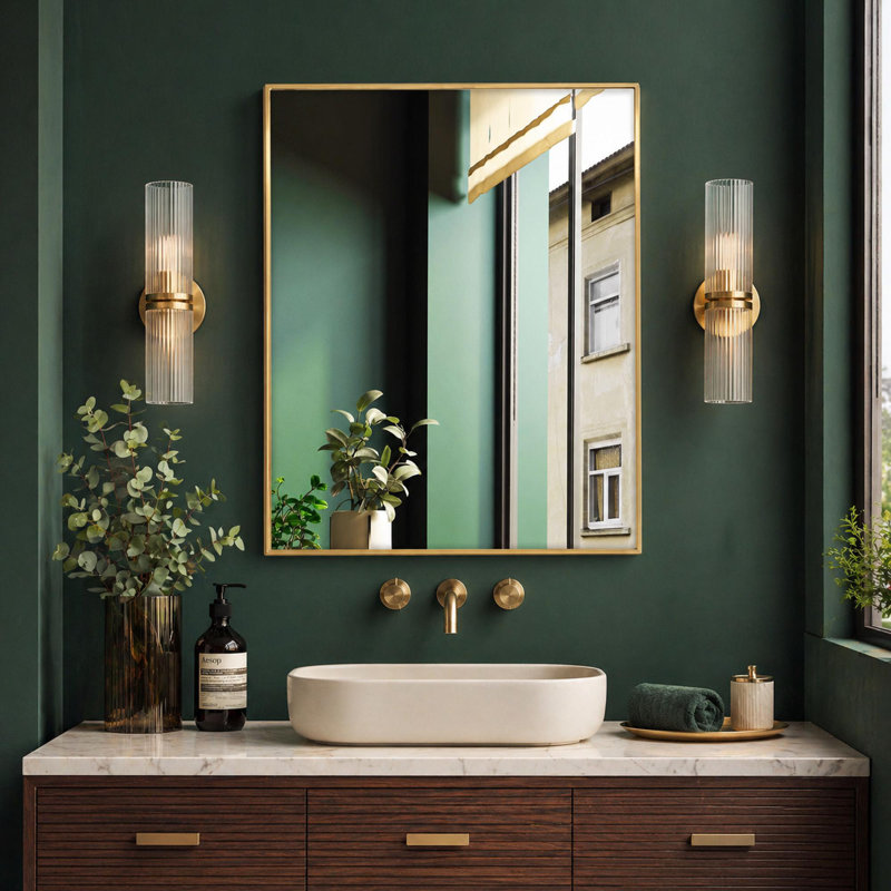 Miroir de salle de bain rectangulaire en métal or Spectrum Everly Quinn - 30 po x 24 po, 36 po x 30 po