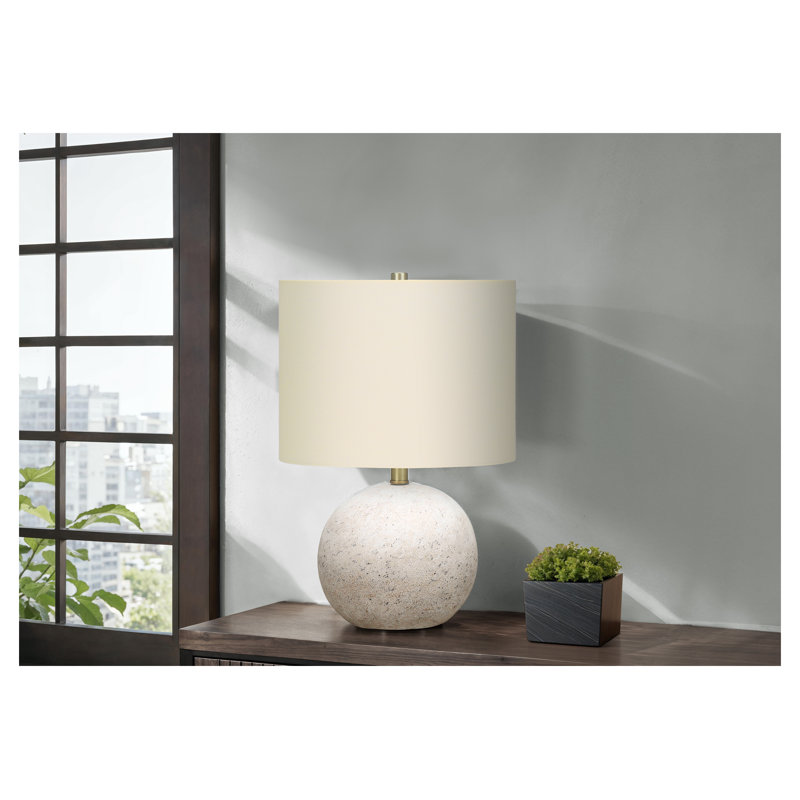 Lampe de table contemporaine en béton gris 20 po avec abat-jour tambour en lin ivoire et interrupteur à 3 voies - Éclairage décoratif pour le salon, la chambre à coucher et le bureau