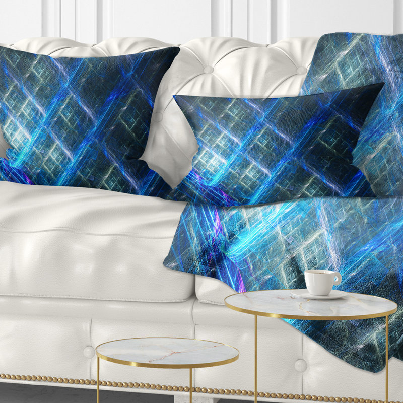 Coussin lombaire à grille fractale incandescente Abstract, Bleu