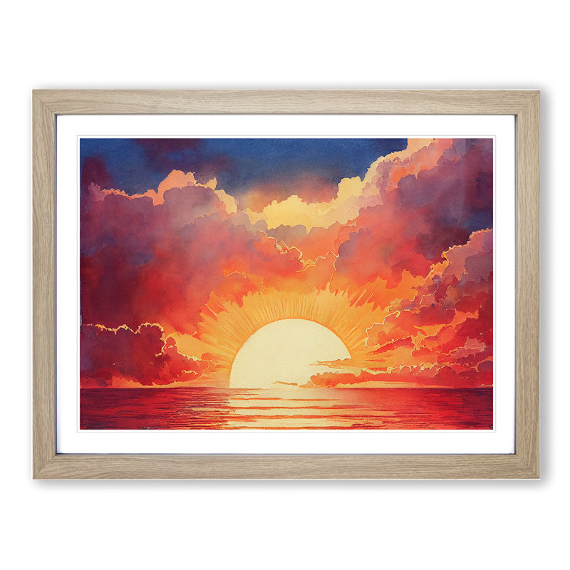 Welcoming Sunset Seascape - Framed Print, 46cm H x 64cm W x 2cm D, Oak Framed